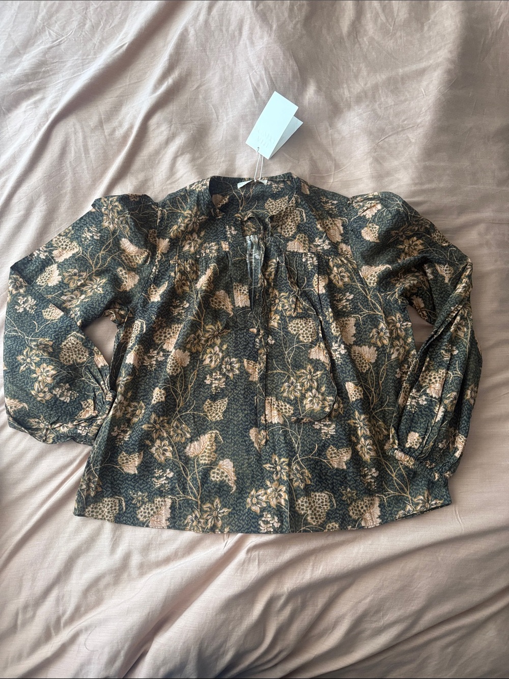 Ulla Johnson Tillie Blouse Balsam Green Floral Cotton Viscose Size 6 NEW Fall